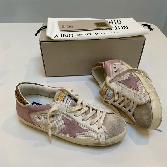 Golden Goose Superstar Sneaker Cream Antique Pink Suede/Leopard sz 37 New in Box - Picture 8 of 17